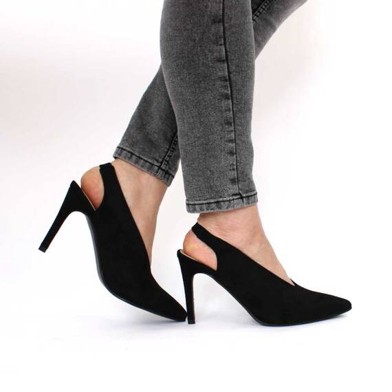 Pantofi eleganti de dama cu elastic la spate si toc inalt si subtire JL-21-BLACK, Culoare (12): Negru, Marime (12): 37 - 5- Roveli