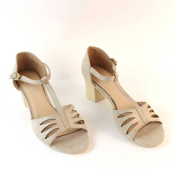 Sandale de dama cu barete subtiri si toc mediu gros 519-A5-BEIGE, Culoare (12): Bej, Marime (12): 40 - 2- Roveli