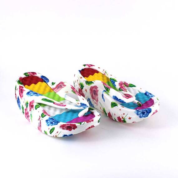 ​Papuci de dama, flip- flops, cu talpa rotunjita FLOWER-15-MULTICOLOR, Culoare (12): Alb, Multicolor, Marime (12): 41* - 2- Roveli