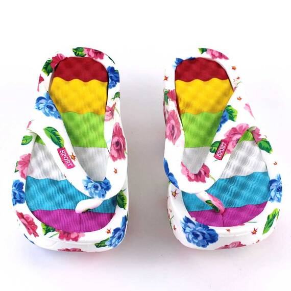 ​Papuci de dama, flip- flops, cu talpa rotunjita FLOWER-15-MULTICOLOR, Culoare (12): Alb, Multicolor, Marime (12): 41* - 4- Roveli