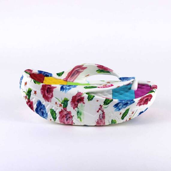 ​Papuci de dama, flip- flops, cu talpa rotunjita FLOWER-15-MULTICOLOR, Culoare (12): Alb, Multicolor, Marime (12): 41* - 3- Roveli