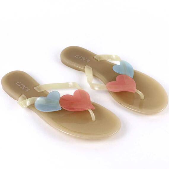 Papuci de dama, flip -flop din cauciuc HEART-10- BEIGE/PINK/BLUE, Culoare (12): Bleu, Marime (12): 38 - 2- Roveli