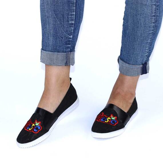 Espadrile de dama, din denim, brodate, cu banda elastica P208-1-BLACK, Culoare (12): Multicolor, Marime (12): 39 - 2- Roveli
