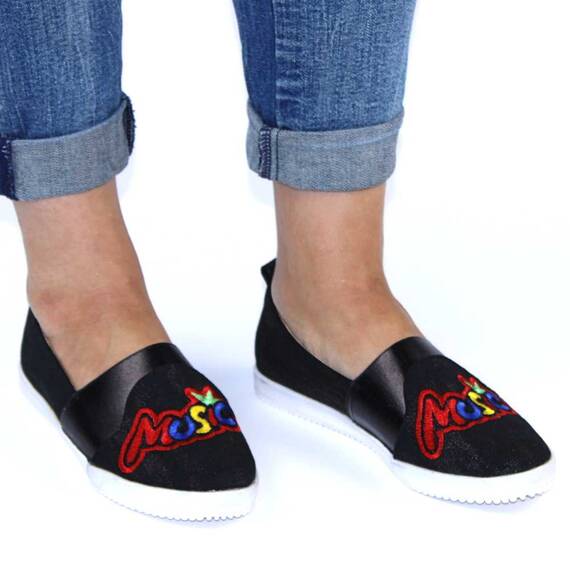 Espadrile de dama, din denim, brodate, cu banda elastica P208-1-BLACK, Culoare (12): Multicolor, Marime (12): 36 - 5- Roveli