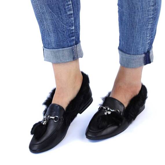 Mocasini de dama cu accesoriu metalic HY-6613-BLACK, Culoare (12): Negru, Marime (12): 40 - 2- Roveli