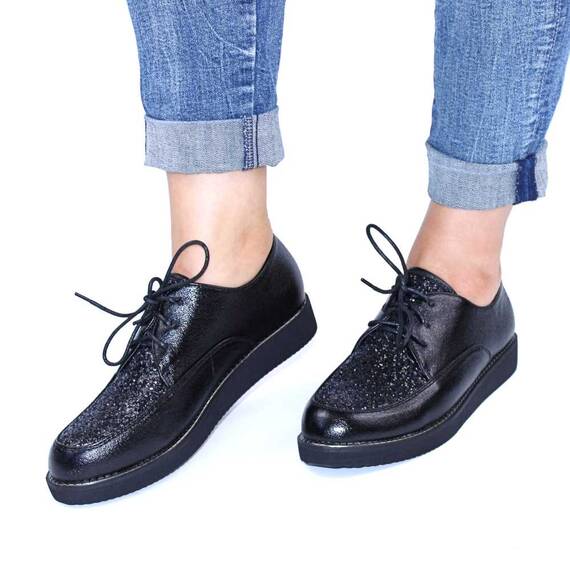 Pantofi de dama, decorati cu glitter si talpa joasa  XQ12A-BLACK, Culoare (12): Negru, Marime (12): 37** - 5- Roveli