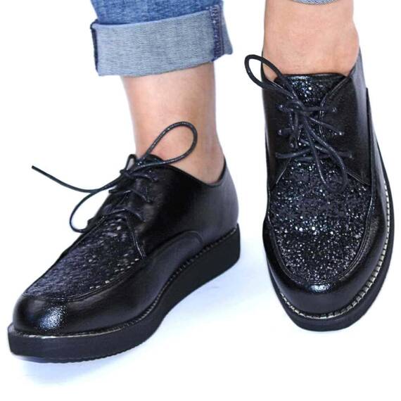 Pantofi de dama, decorati cu glitter si talpa joasa  XQ12A-BLACK, Culoare (12): Negru, Marime (12): 37** - 4- Roveli