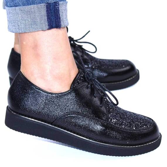 Pantofi de dama, decorati cu glitter si talpa joasa  XQ12A-BLACK, Culoare (12): Negru, Marime (12): 37** - 2- Roveli