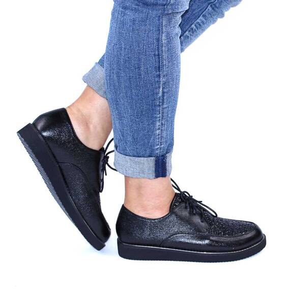 Pantofi de dama, decorati cu glitter si talpa joasa  XQ12A-BLACK, Culoare (12): Negru, Marime (12): 37** - 3- Roveli