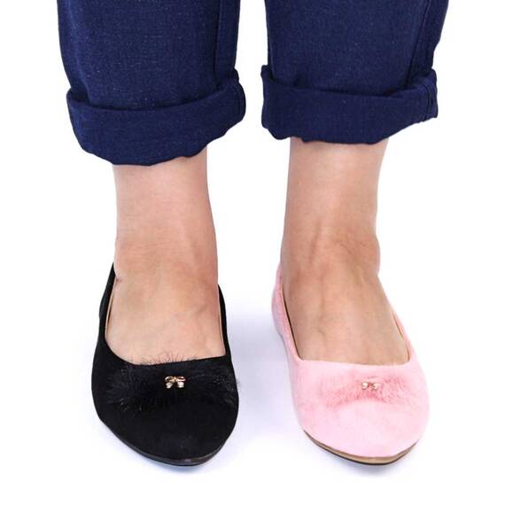 ​Balerini de dama, accesorizati cu puf si brosa aurie 1861-PINK, Culoare (12): Roz, Marime (12): 37 - 5- Roveli