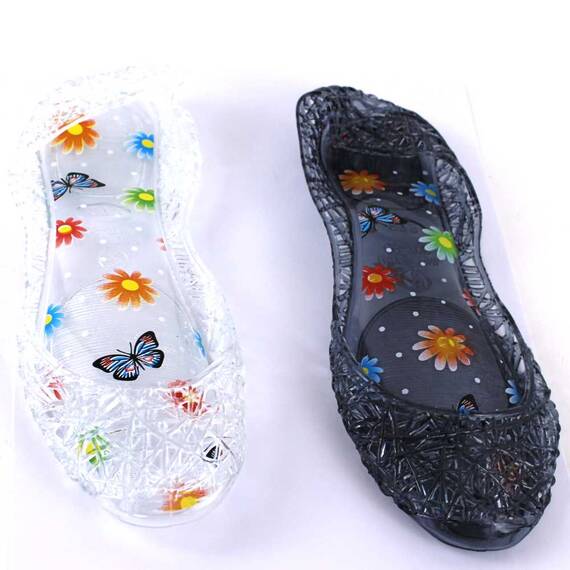 Balerini de dama, din cauciuc, cu flori pe talpa H150-BLACK, Culoare (12): Negru, Multicolor, Marime (12): 36* - 2- Roveli