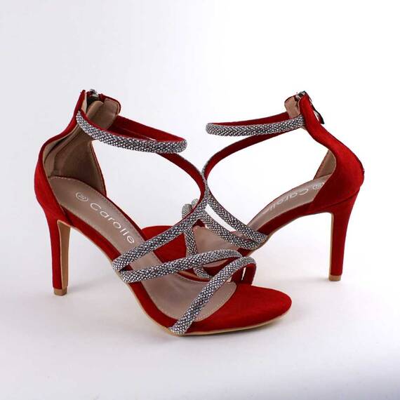 Sandale de dama elegante, cu barete subtiri, toc inalt si subtire 3008-119-RED, Culoare (12): Argintiu, Rosu, Marime (12): 37** - 4- Roveli