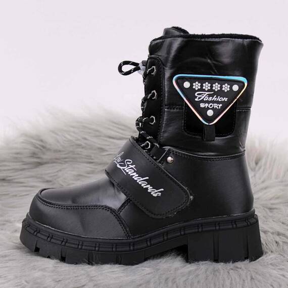 Ghete imblanite de copii, cu talpa groasa  CH996-BLACK, Culoare (12): Negru, Marime (12): 32 - 3- Roveli