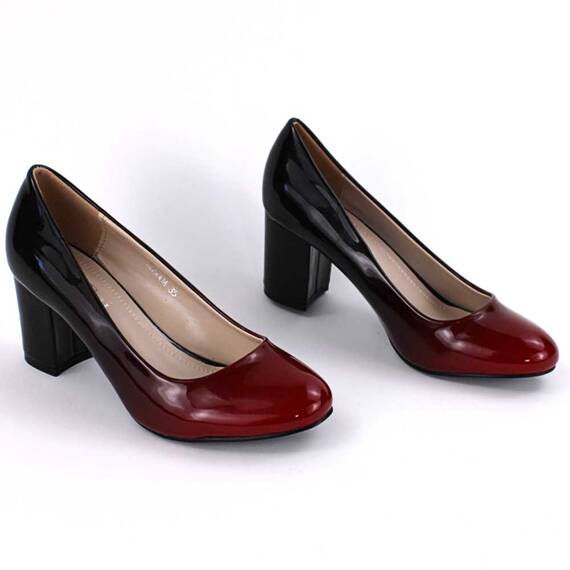 Pantofi de dama lacuiti, cu varf rotunjit si toc mediu, in degrade SH500A-RED/BLACK, Culoare (12): Negru, Rosu, Marime (12): 36 - 2- Roveli