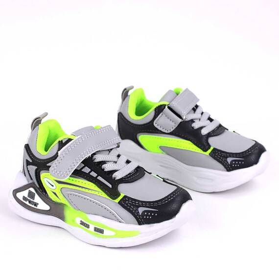 Sneakers  confortabil, pentru copii, cu talpa usoara N225-GREY, Culoare (12): Verde neon, Marime (12): 29 - 2- Roveli