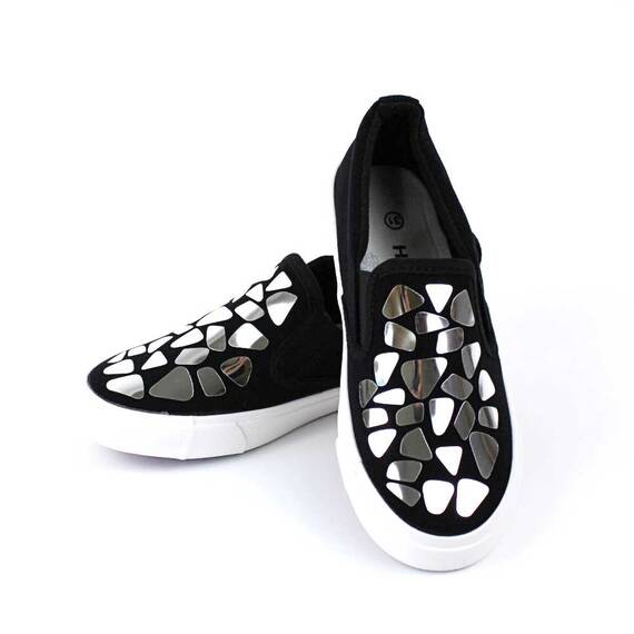 Espadrile de copii accesorizate,  comode si usoare D001-2-BLACK/SILVER, Culoare (12): Negru, Marime (12): 31 - 2- Roveli