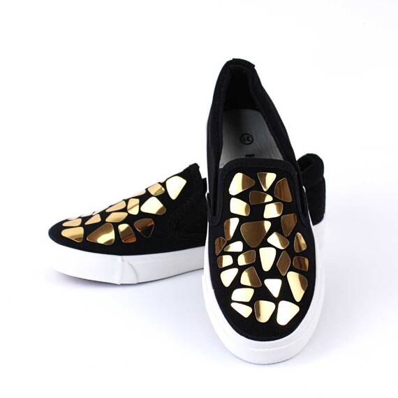 Espadrile de copii accesorizate,  comode si usoare D001-1-BLACK/GOLD, Culoare (12): Alb, Negru + Gold, Marime (12): 33 - 4- Roveli
