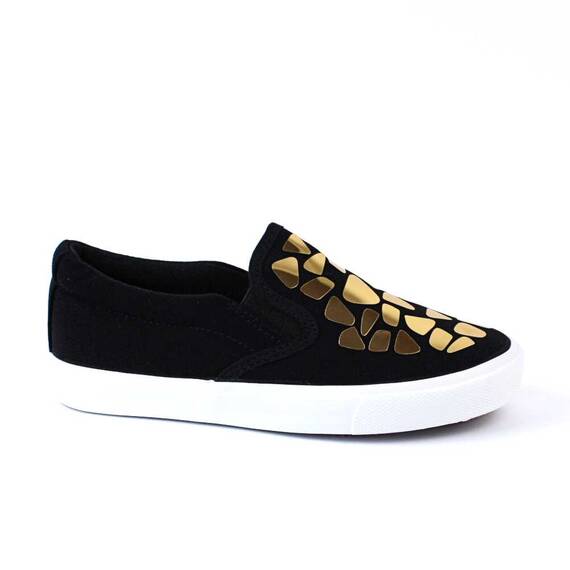 Espadrile de copii accesorizate,  comode si usoare D001-1-BLACK/GOLD, Culoare (12): Alb, Negru + Gold, Marime (12): 33 - 3- Roveli