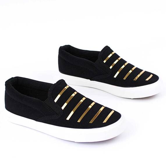 Espadrile de copii accesorizate,  comode si usoare D002-1-BLACK/GOLD, Culoare (12): Alb, Negru + Gold, Marime (12): 31 - 2- Roveli