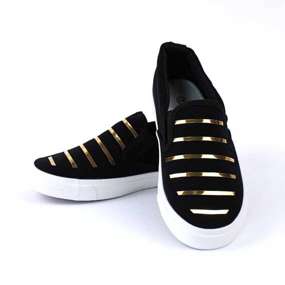 Espadrile de copii accesorizate,  comode si usoare D002-1-BLACK/GOLD, Culoare (12): Alb, Negru + Gold, Marime (12): 33 - 4- Roveli
