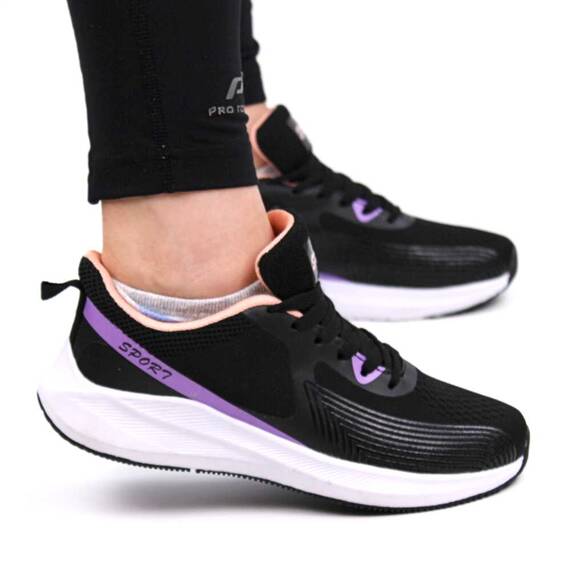 ​Sneakers de dama cu talpa din spuma , usori si comozi 604-BLACK/PURPLE, Culoare (12): Mov, Marime (12): 37 - 3- Roveli