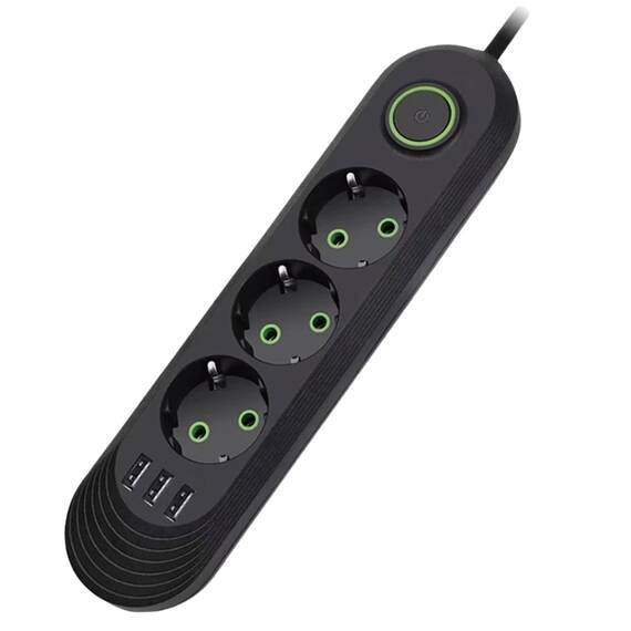 Prelungitor 2 metri, 3 prize, 3 x slot USB, 2500W, doua culori - 4- Roveli
