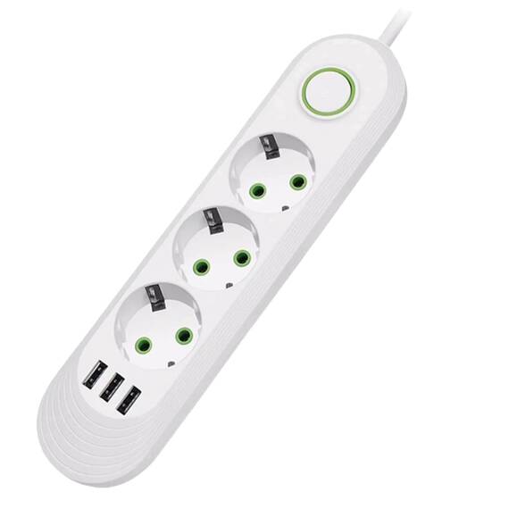 Prelungitor 2 metri, 3 prize, 3 x slot USB, 2500W, doua culori - 5- Roveli