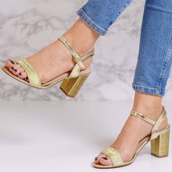 Sandale dama cu toc din piele ecologica Aurii Elara, Culoare (12): Auriu, Marime (12): 40 - - Roveli