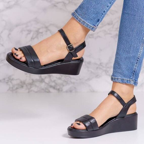 Sandale dama din piele ecologica Negre Houda, Culoare (12): Negru, Marime (12): 38 - - Roveli