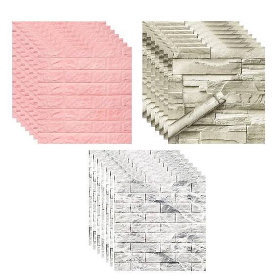 Set 6 x tapet 3D autoadeziv, caramida si piatra in relief - - Roveli