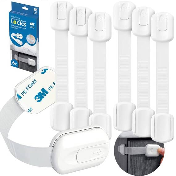 Sistem siguranta copii SIPO, blocator sertare, usa cuptor, frigider, congelator, dulap, previne deschiderea accidentala, adeziv puternic 3M, fara urme - 5- Roveli