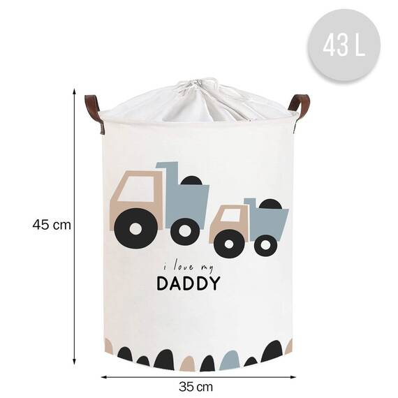 Cos Pliabil Pentru Jucarii, Rufe, Bumbac Canvas, Impermeabil, SIPO, 35x42 cm, Bumbac, 43l, Love Daddy - 5- Roveli