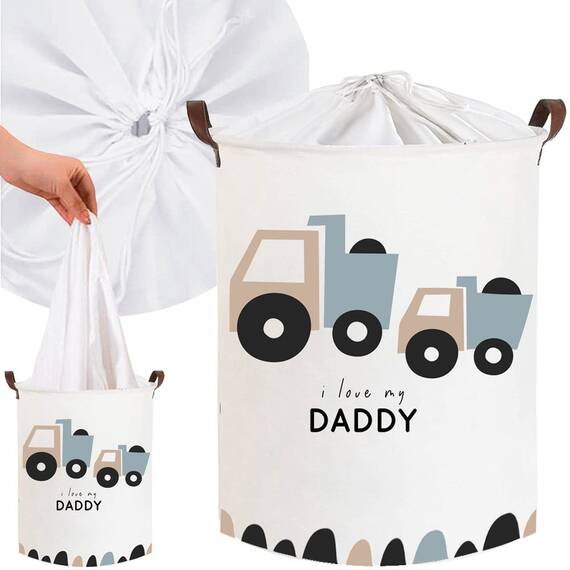 Cos Pliabil Pentru Jucarii, Rufe, Bumbac Canvas, Impermeabil, SIPO, 35x42 cm, Bumbac, 43l, Love Daddy - 4- Roveli