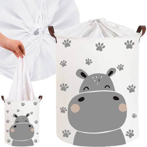 Cos Pliabil Pentru Jucarii, Rufe, Bumbac Canvas, Impermeabil, SIPO, 35x42 cm, Bumbac, 43l, Hippo - 4- Roveli