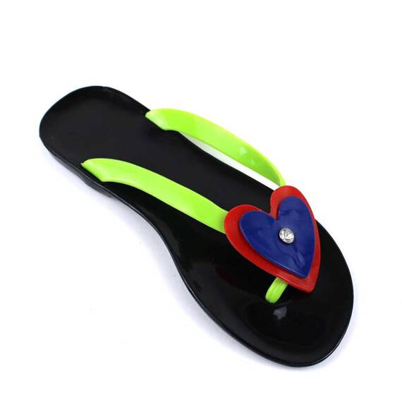 ​Papuci de dama, flip -flop din cauciuc  2137-HEART-BLK.GREEN, Culoare (12): Verde neon, Marime (12): 37 - - Roveli