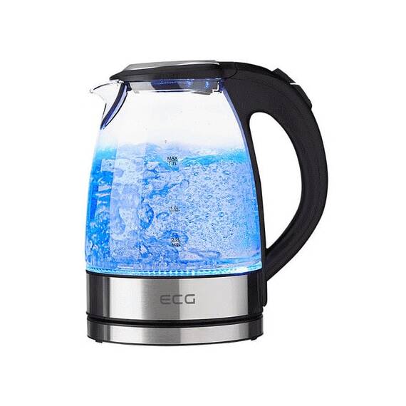 Cana electrica fierbator din sticla ECG RK 1776 Glass, 1,7 L, 2200 W, lumina albastra de fundal - - Roveli