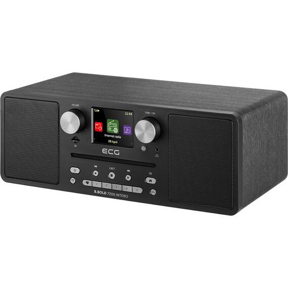 Internet radio ECG B.BOLD 7200 Intero Black, FM + DAB, stereo 2 × 10 W, CD audio si MP3, Bluetooth, USB, carcasa lemn, negru - - Roveli