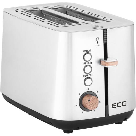 Prajitor de paine ECG ST 2767 Timber, 925 W, 2 felii, 7 grade de rumenire, otel inoxidabil - - Roveli