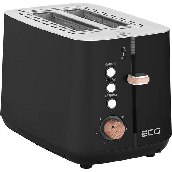 Prajitor de paine ECG ST 2768 Timber, 925 W, 2 felii, 7 grade de rumenire, otel inoxidabil, negru - - Roveli