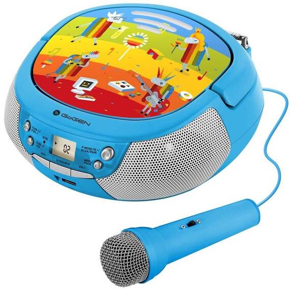 Radio CD pentru copii GoGEN DECKO B, 2 x 0,8 W, Bluetooth, karaoke, microfon, MP 3, USB, AUX in, albastru - - Roveli