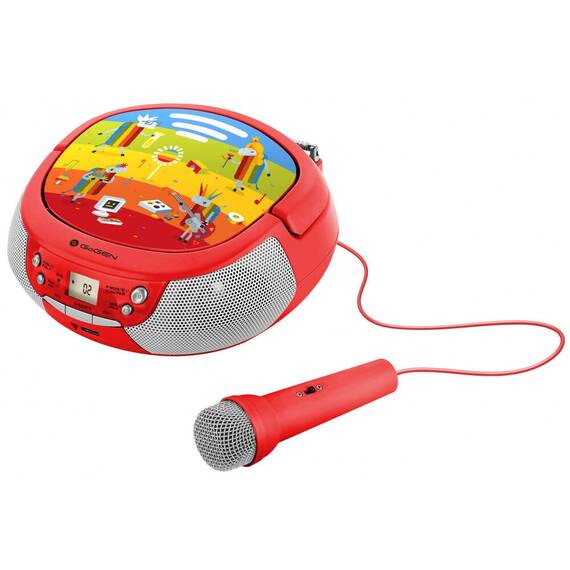 Radio CD pentru copii GoGEN DECKO B, 2 x 0,8 W, Bluetooth, karaoke, microfon, MP 3, USB, AUX in, rosu - - Roveli
