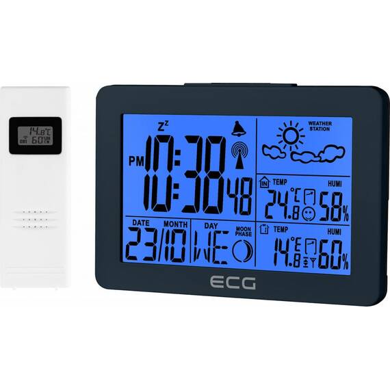 Statie meteo interior-exterior ECG MS 200 Grey, senzor extern fara fir, LCD, ceas, alarma - - Roveli