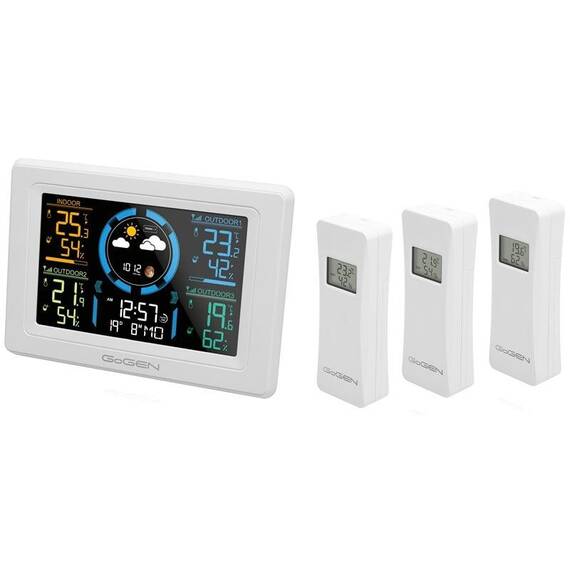 Statie meteo interior-exterior GoGEN ME 3397 W, LCD color, 3 senzori inclusi, ceas cu alarma, alb - - Roveli