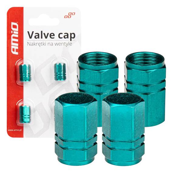 Set 4 capacele auto pentru ventil, din aluminiu, model Hexagon, culoare Verde - - Roveli