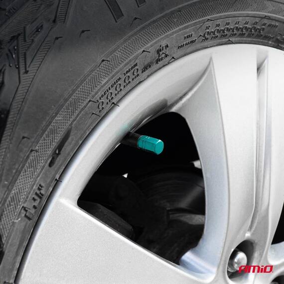 Set 4 capacele auto pentru ventil, din aluminiu, model Hexagon, culoare Verde - 2- Roveli