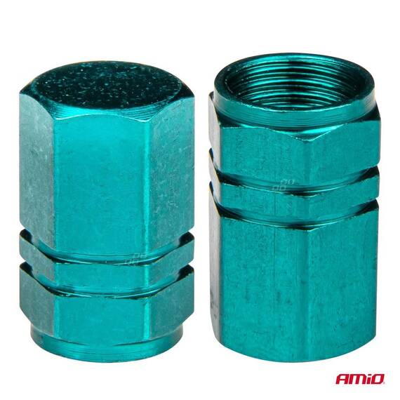 Set 4 capacele auto pentru ventil, din aluminiu, model Hexagon, culoare Verde - 3- Roveli