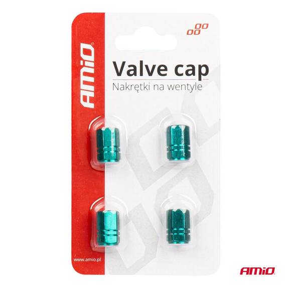 Set 4 capacele auto pentru ventil, din aluminiu, model Hexagon, culoare Verde - 4- Roveli