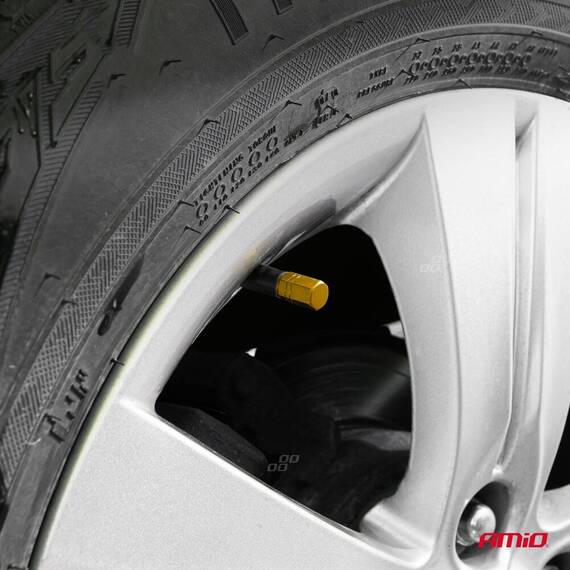 Set 4 capacele auto pentru ventil, din aluminiu, model Hexagon, culoare Galben - 2- Roveli