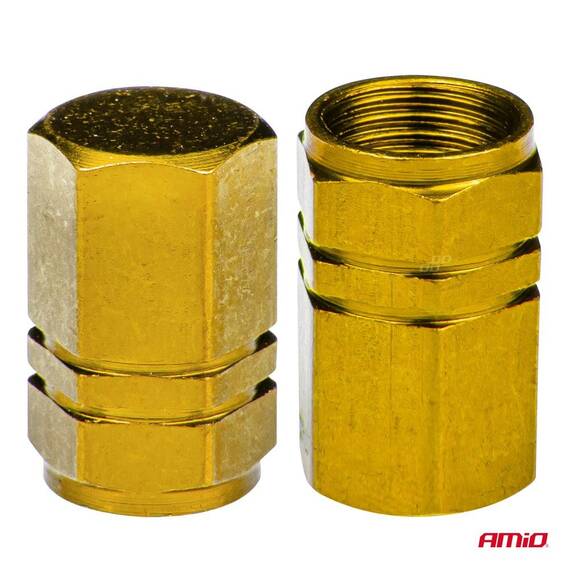 Set 4 capacele auto pentru ventil, din aluminiu, model Hexagon, culoare Galben - 3- Roveli