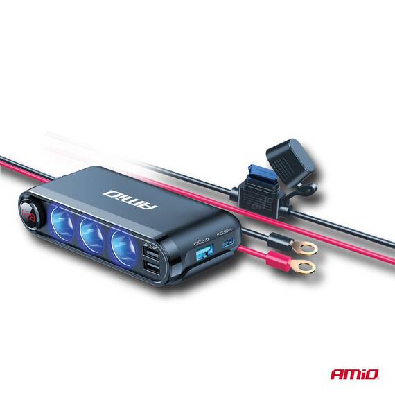 Dispozitiv Auto Premium 3in1, Splitter Bricheta, Incarcator USB/USB-C, Voltmetru Digital, alimentare 12V-24V - 2- Roveli